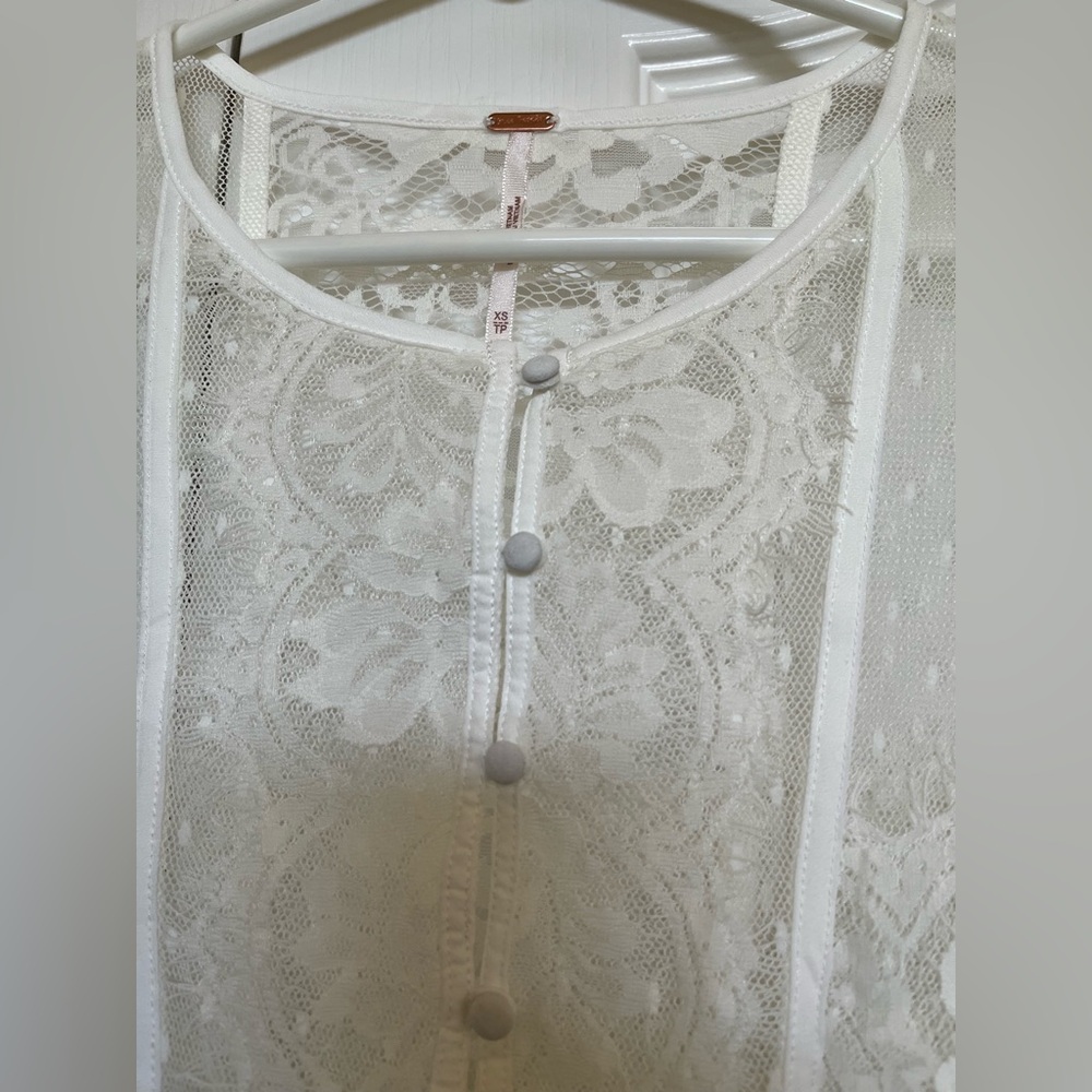 Free People White Lace Long Sleeve Top - Picture 5 of 8